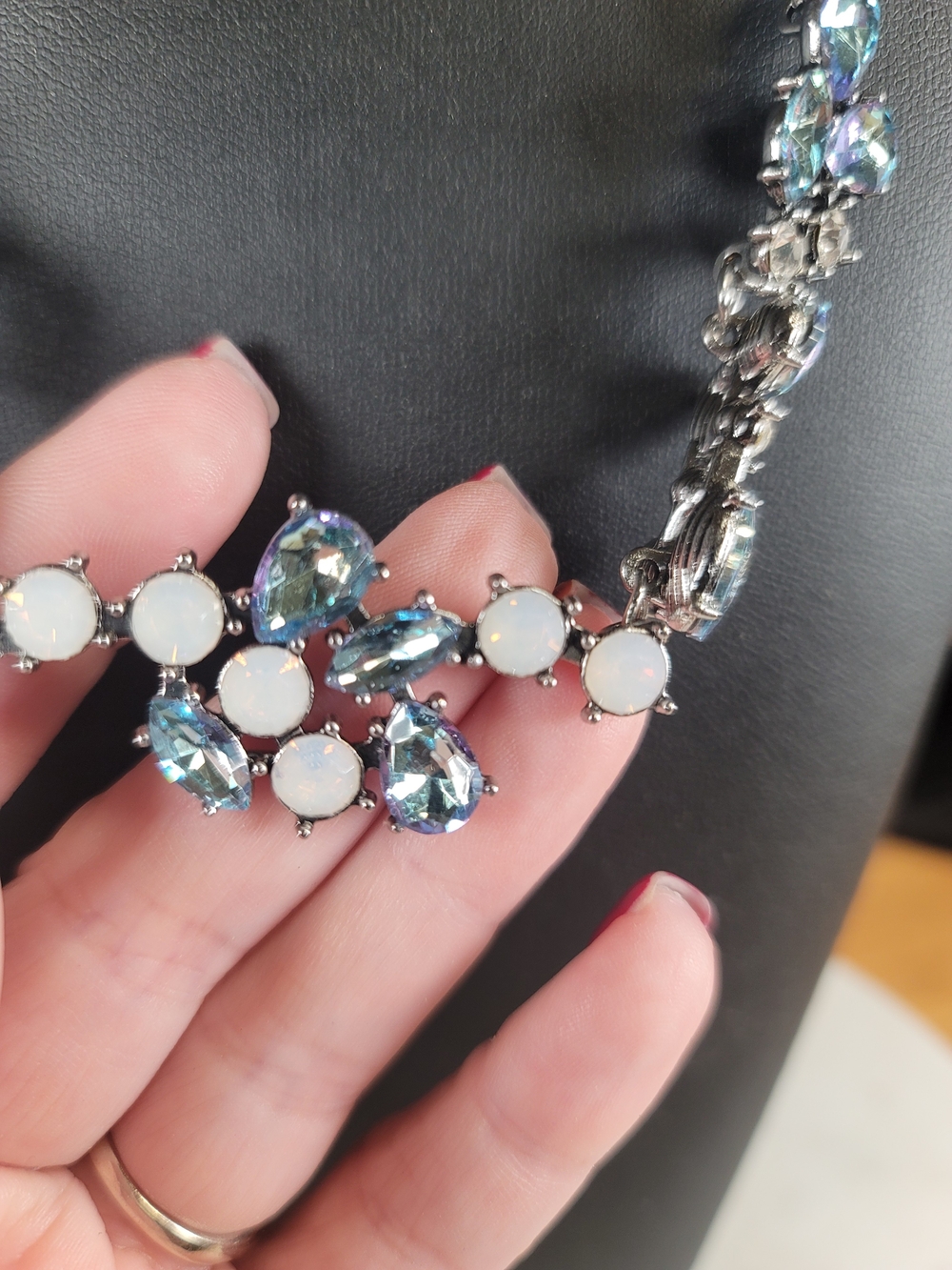 paparazzi Blue and White Opal-style Crystal Statement Necklace - Picture 2 of 2